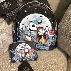 Loungefly Nightmare Before Christmas Jack & Sally Moon Mini Backpack & Wallet